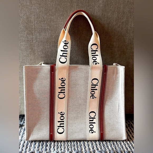 Chloe Handbags - Chloe medium size woody canvas tote. Authenticity card and dust bag included.